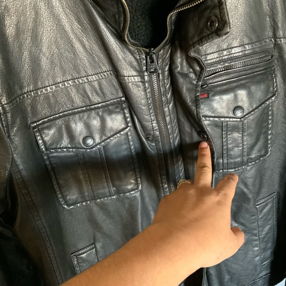 LEVI’S vintage black faux leather trucker motorcycle jacket zippers - Picture 11 of 16